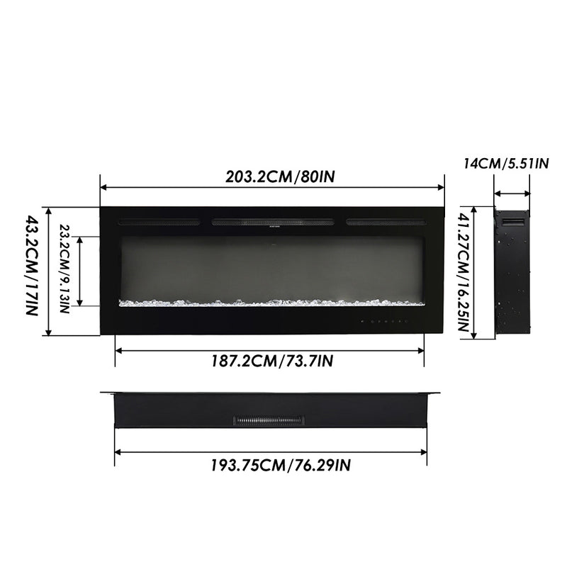 Recessed/Wall Mounted Electric Fireplace Adjustable Flame with Remote