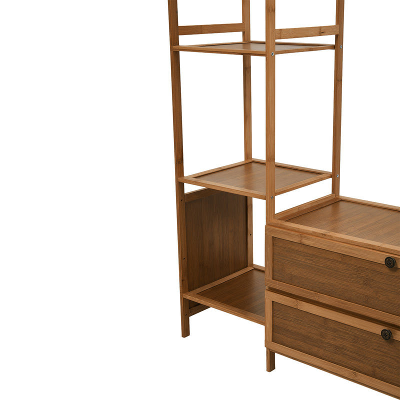 Livingandhome 81cm Multi-functional Wooden Coat Rack with Storage Drawers