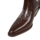 Embroidered Pointed Toe Cowboy Ankle Boots with Block Heel