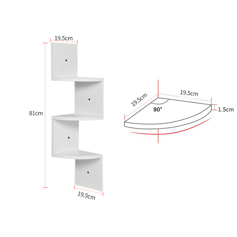 Livingandhome Wooden Zigzag Floating Corner Shelves 3-Tier White