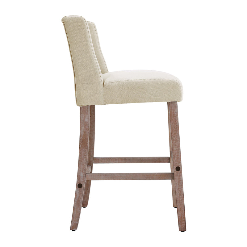 Livingandhome Set of 2 Linen Tufted Bar Stools with Wood Legs