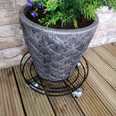 27cm Black Heavy Duty Metal Garden Patio Plant Flower Pot Stand Trolley on Metal Castor Wheels