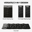 Outsunny Double Sleeping Bag With 2 Pillows, 220 X 160cm Sleeping Bag Black