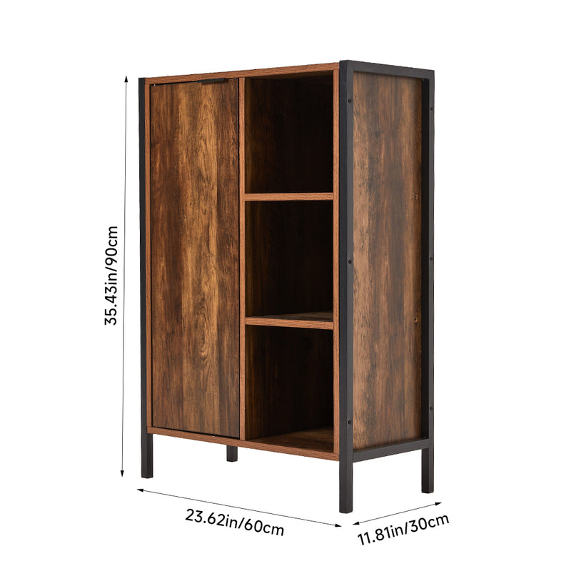 Livingandhome Single-door Storage Cabinet with Metal Frame