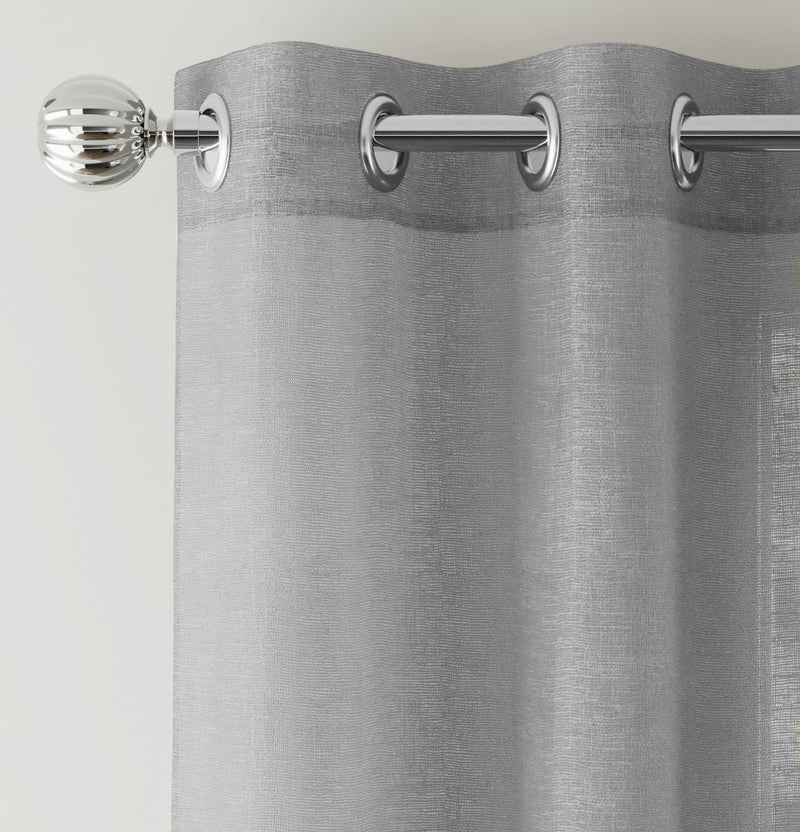 Pair of Crete Silver Luxury Linen Look Sheer Panels with Eyelet Header