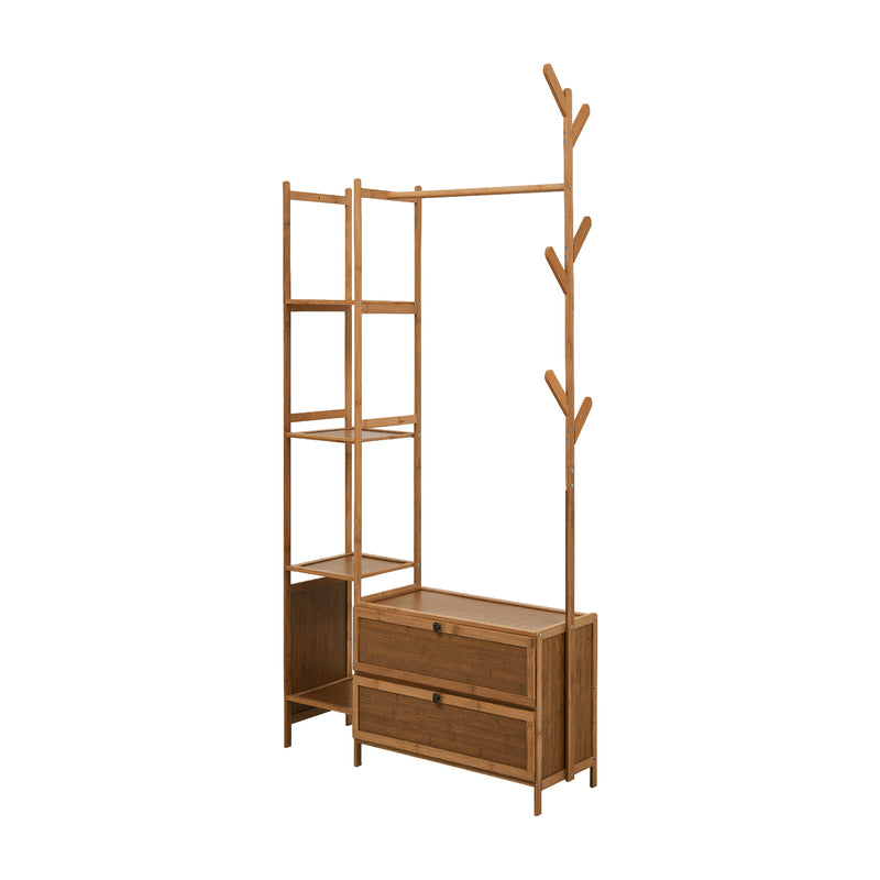Livingandhome 81cm Multi-functional Wooden Coat Rack with Storage Drawers