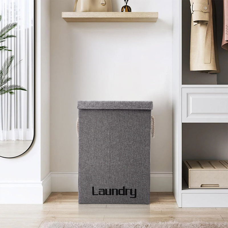 Lifeideas Grey Linen Laundry Hamper with Handles