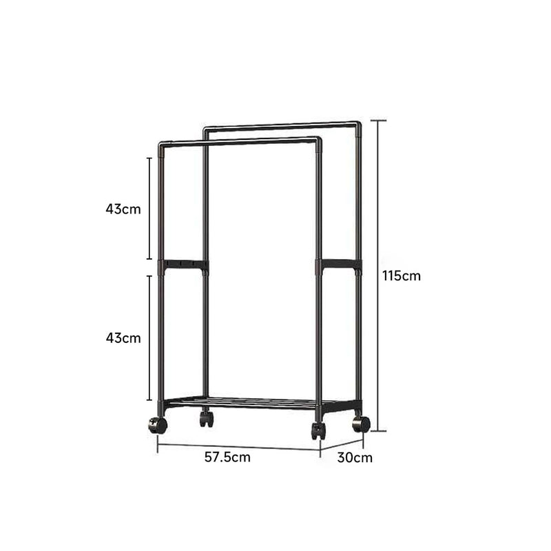 Livingandhome Double Rod Metal Clothes Rack on Wheels