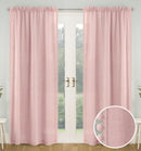 Pair of Tahiti Blush Pom-Pom Trim Linen Look Voile Panels with Rod Pocket Header 137 CMS