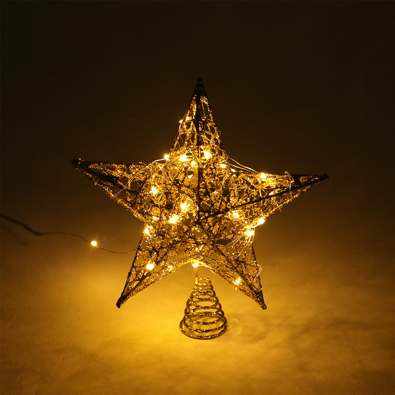 Lifeideas Decorative Star Sequin Christmas Tree Topper with LED Lights