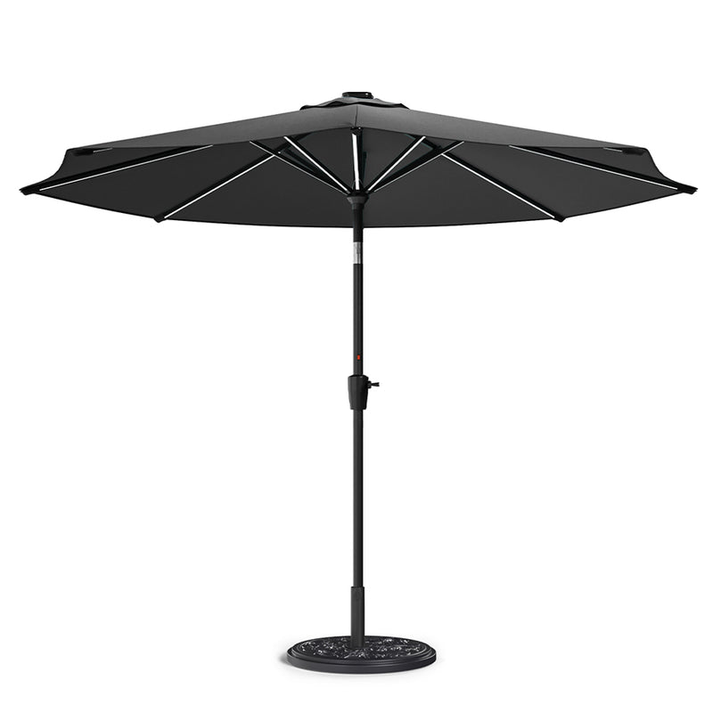 Garden Sanctuary Large Solar Powered LED Patio Umbrella for Outdoor Garden Patio with Base