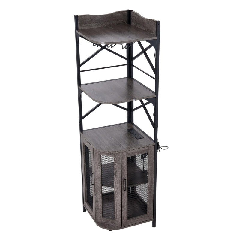 Livingandhome 5-Tier Corner Bar Cabinet with Built-in Power Outlet and LED Lights