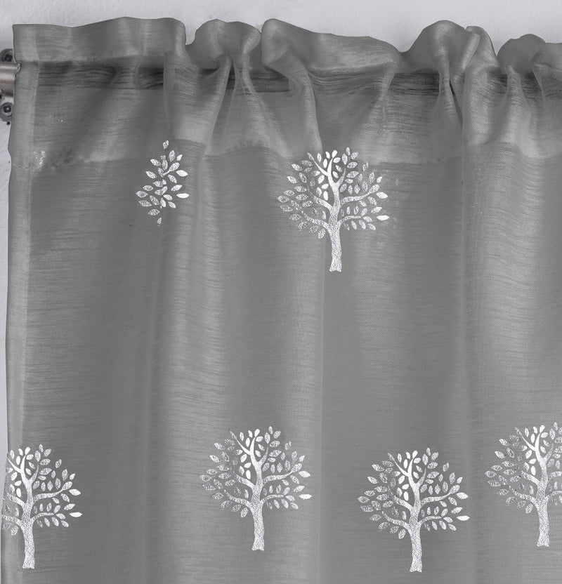 Birch Grey Metallic Tree Print Linen-Look Voile Panel - Pair