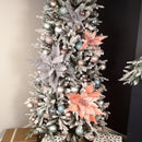 68cm Silver Velvet Poinsettia Stem with 2 Flowers Christmas Decoration
