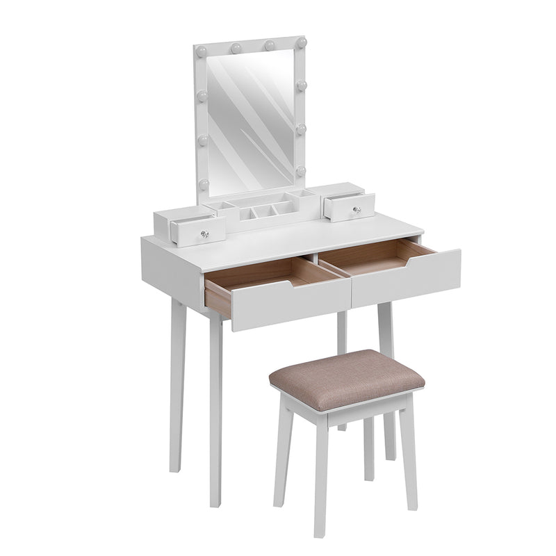 Livingandhome MDF Vanity Table with Storage Drawers and Padded Stool