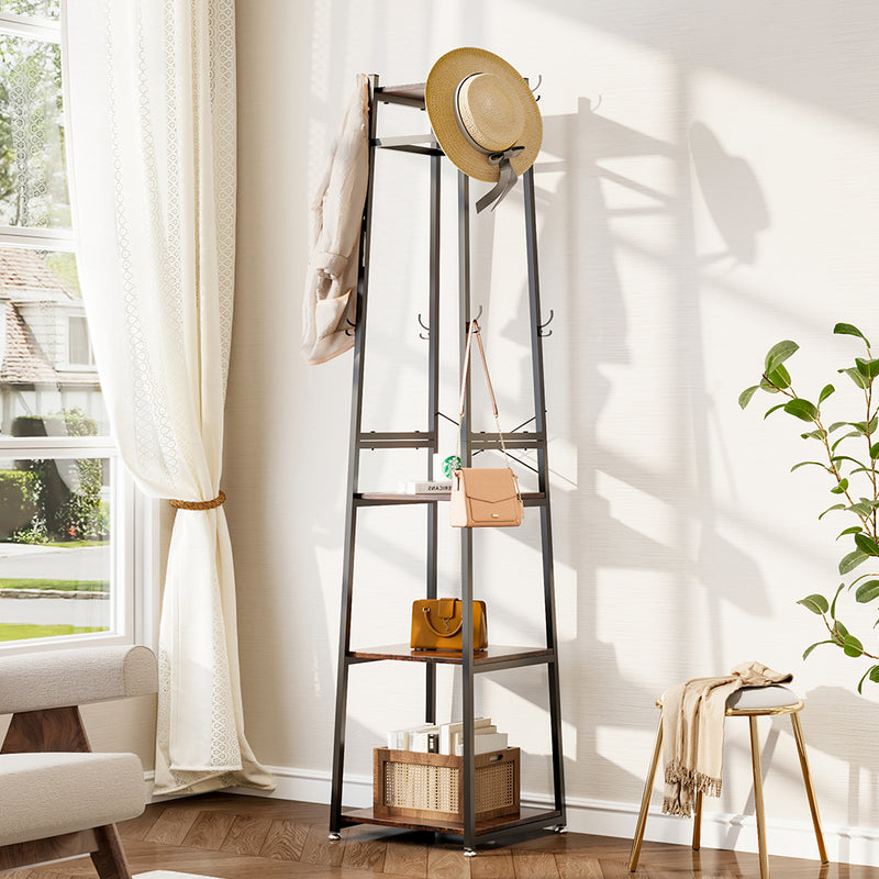 Livingandhome Industrial Style Clothing Rack with 4 Tiers of Shelves