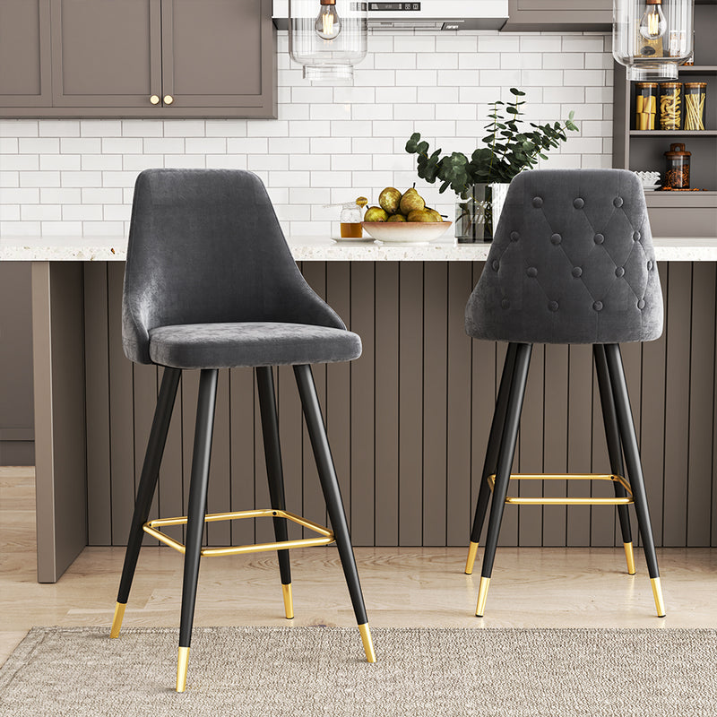 Livingandhome Contemporary Velvet Bar Stools with Metal Legs