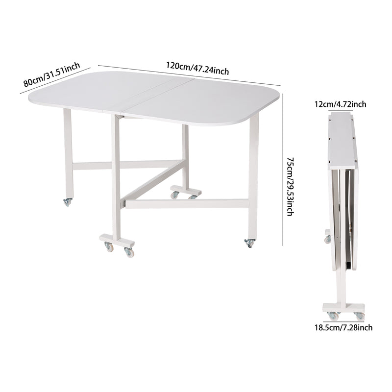 Livingandhome White Folding Dining Table with Wheels