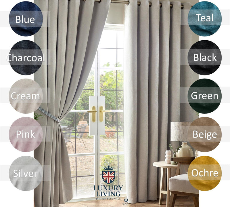 Chenille Blackout Taped Curtains Silver