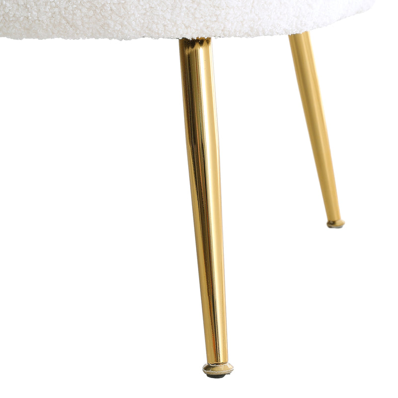 Livingandhome White Teddy Fabric Armchair with Metal Legs