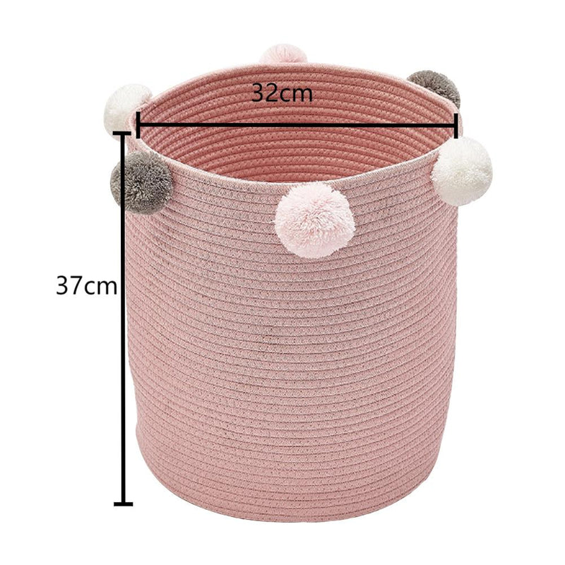 Lifeideas Cotton Rope Basket Woven Laundry Blanket Toy Basket Organizer with Pompom Living Room Pink