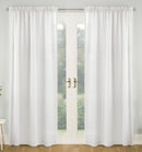 Pair of Tahiti  White Pom-Pom Trim Linen Look Voile Panels with Rod Pocket Header