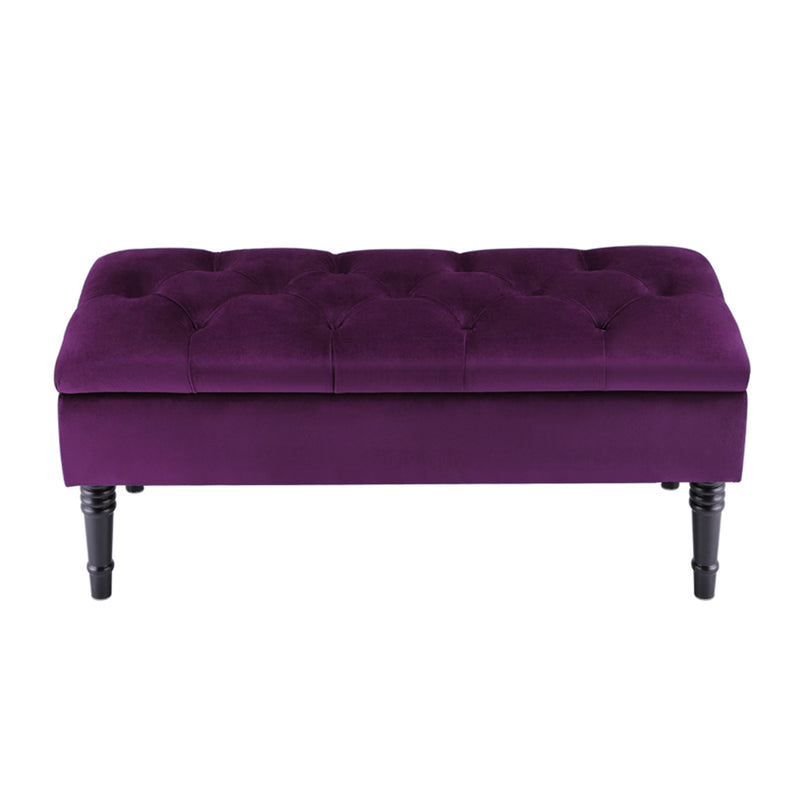 Livingandhome Purple Velvet Upholstered Storage Bench