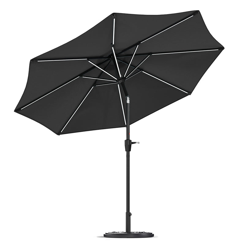 Garden Sanctuary Large Solar Powered LED Patio Umbrella for Outdoor Garden Patio with Base
