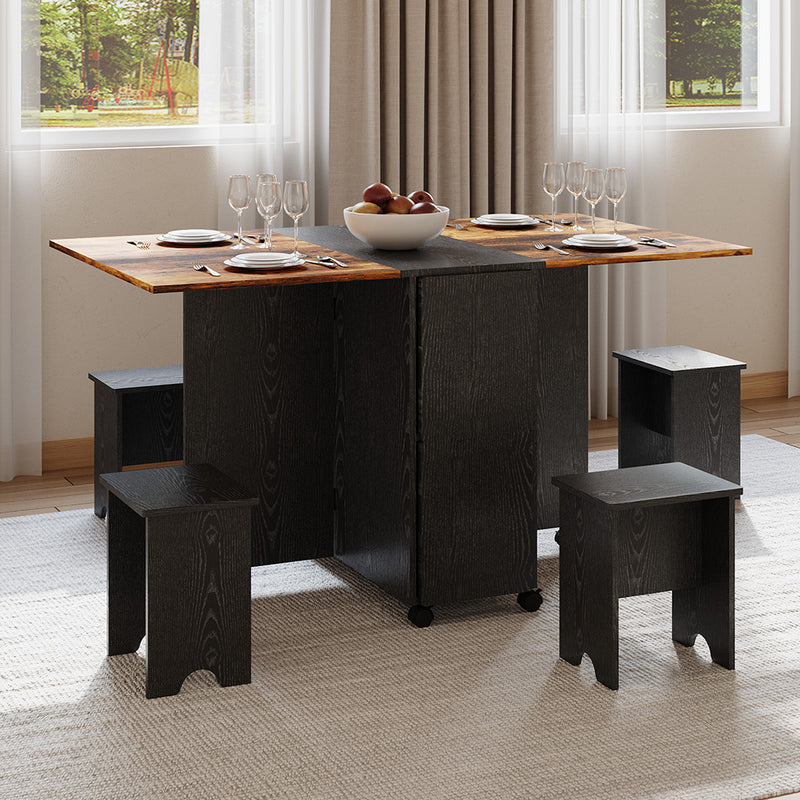 Livingandhome Folding Dining Table Set with 4 Stools