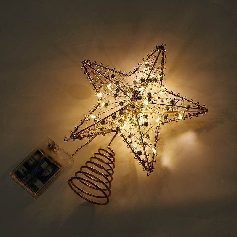 Lifeideas Modern Metal Pre-Lit Star Christmas Tree Topper with Beads
