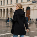 Long Trench Coat With Detachable Hood - Black
