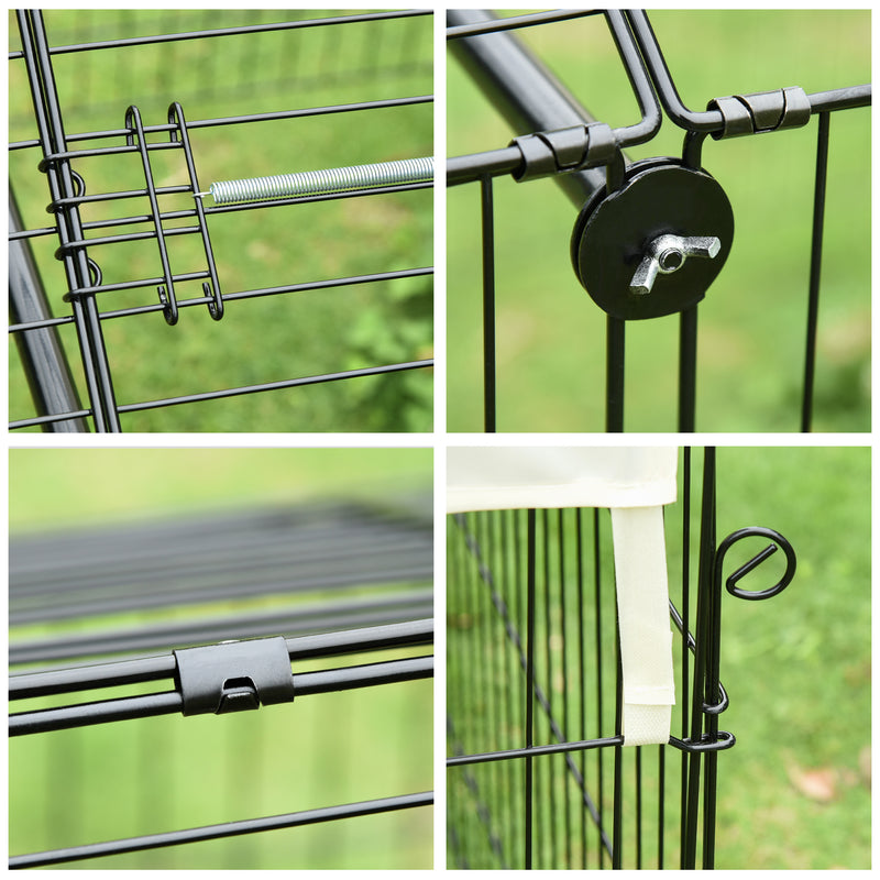 PawHut Small Animal Cage with Cover, C&C Cage for Rabbit, Guinea Pig, Beige