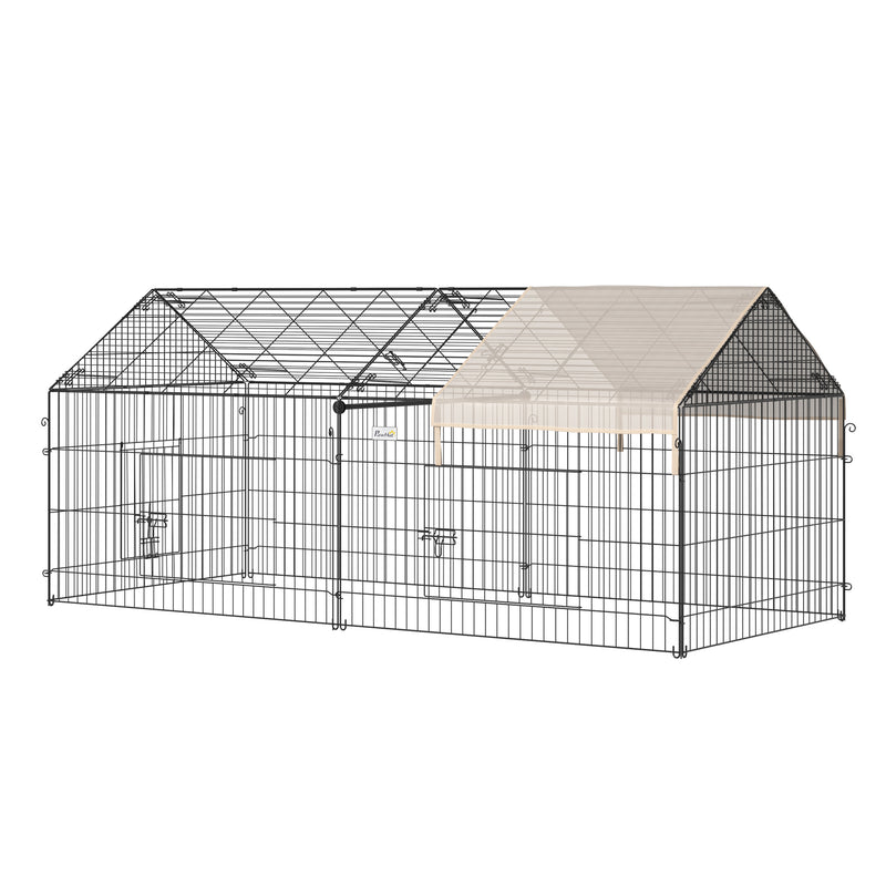 PawHut Small Animal Cage with Cover, C&C Cage for Rabbit, Guinea Pig, Beige