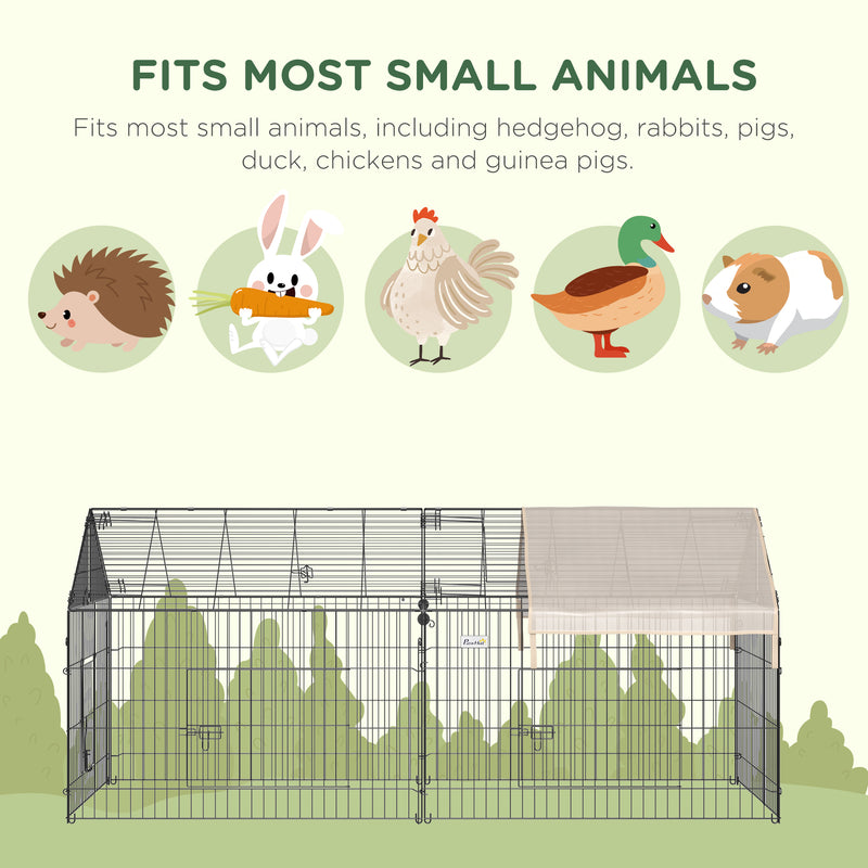 PawHut Small Animal Cage with Cover, C&C Cage for Rabbit, Guinea Pig, Beige