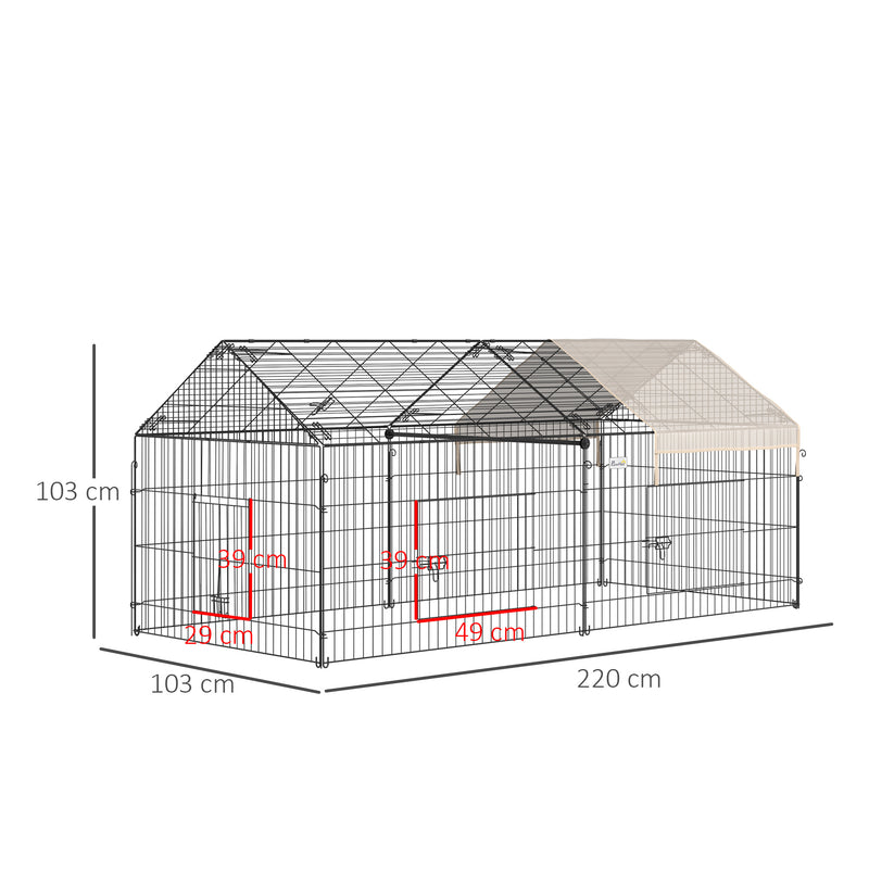 PawHut Small Animal Cage with Cover, C&C Cage for Rabbit, Guinea Pig, Beige