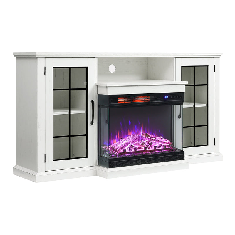 3-Sided Electric Fireplace TV Stand with Glass Door Closed Storage