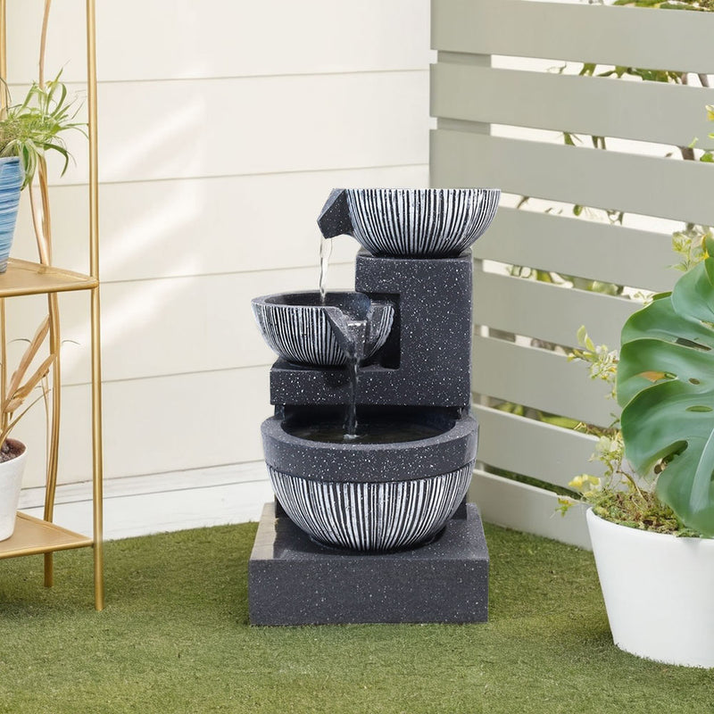 Livingandhome Outdoor Water Fountain Rockery Decoration 3 Tier Bowls Solar Powered