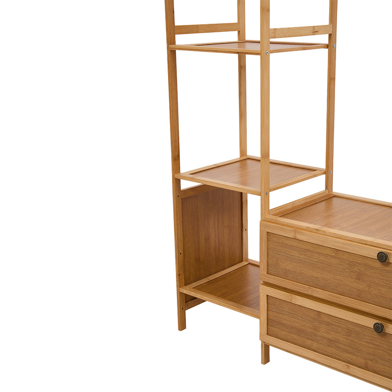 Livingandhome 81cm Multi-functional Wooden Coat Rack with Storage Drawers