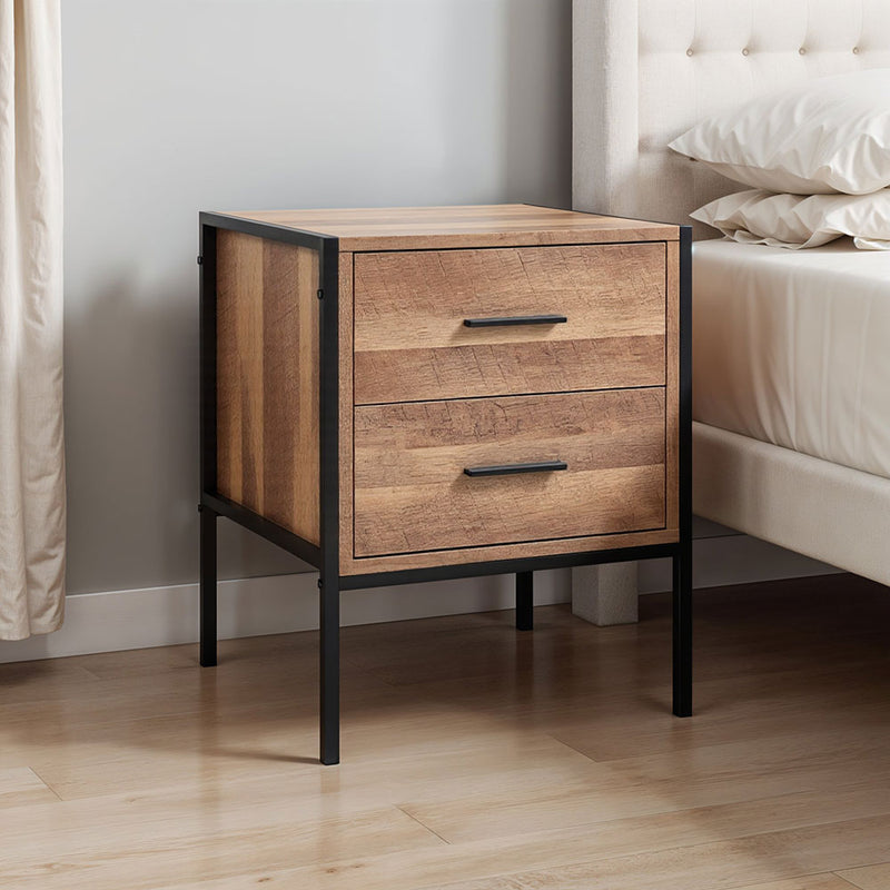 Livingandhome Brown Wooden Bedside Table with Storage