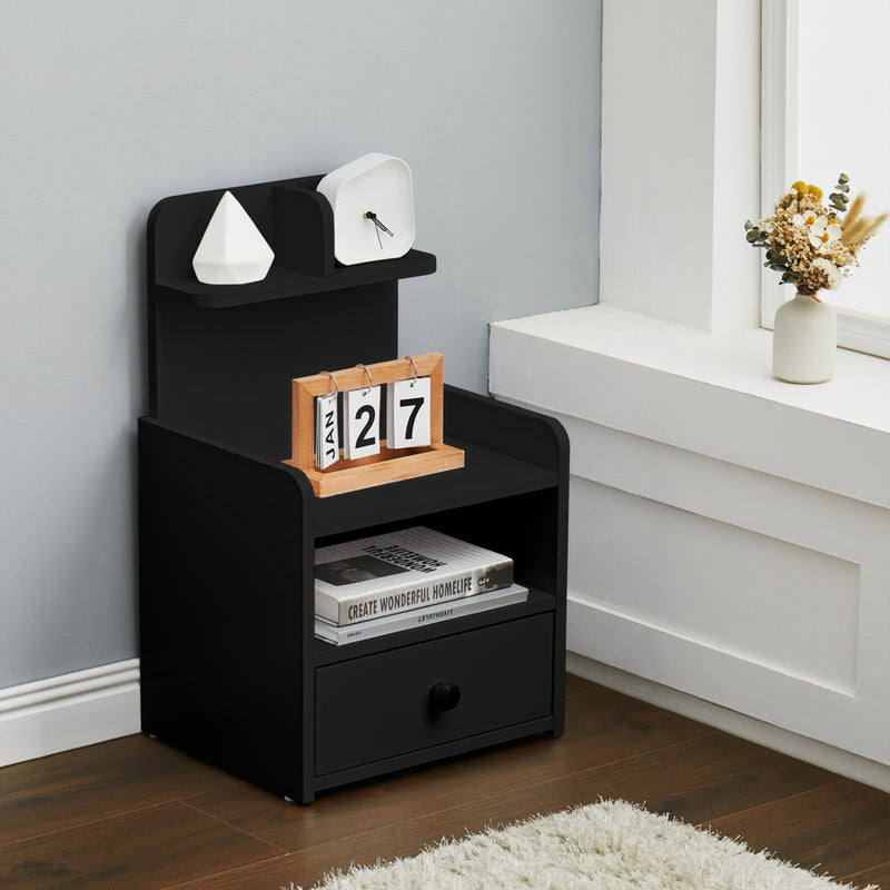 Livingandhome Wooden 1-Drawer Bedside Table Nightstand with a Shelf