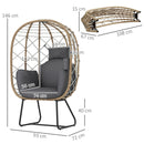 Outsunny Rattan Garden Egg Chair With Thickened Cushion, Headrest, Grey