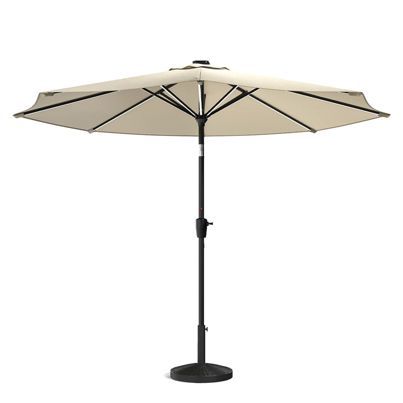 Garden Sanctuary Large Solar Powered LED Patio Umbrella for Outdoor Garden Patio with Base