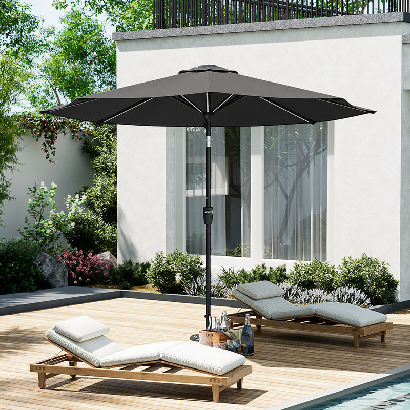 Garden Sanctuary Large Solar Powered LED Patio Umbrella for Outdoor Garden Patio without Base