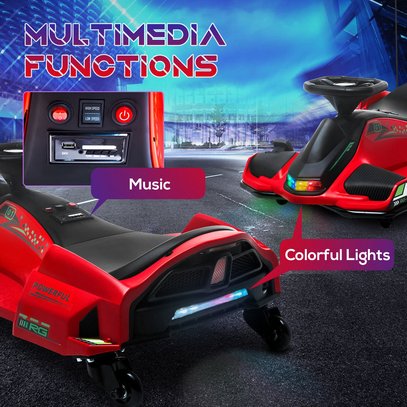 HOMCOM 12V Electric Go Kart for Kids with Music, LED Lights