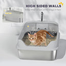 PawHut Stainless Steel Cat Litter Box with High Sides