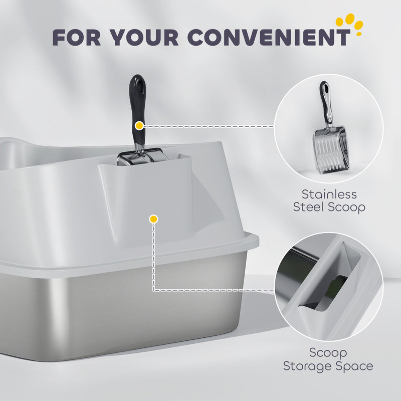 PawHut Stainless Steel Cat Litter Box with High Sides
