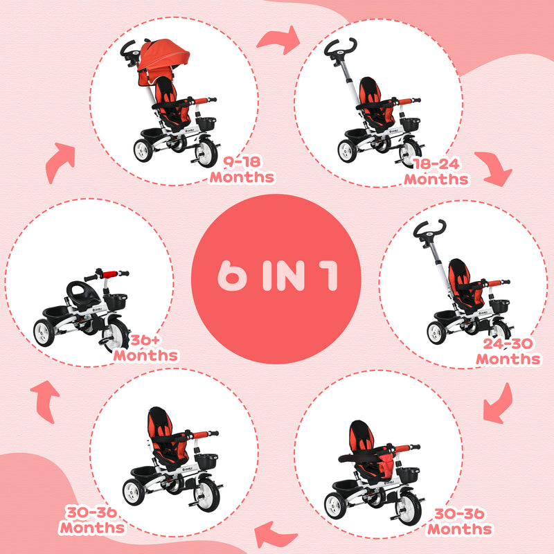 HOMCOM 6 in 1 Trike for Toddler 1-5 Years with Parent Handle