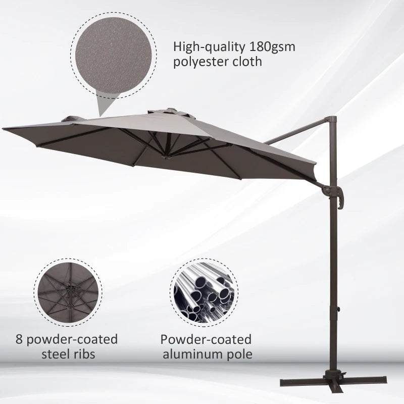 Outsunny Cantilever Banana Parasol 4m - Grey