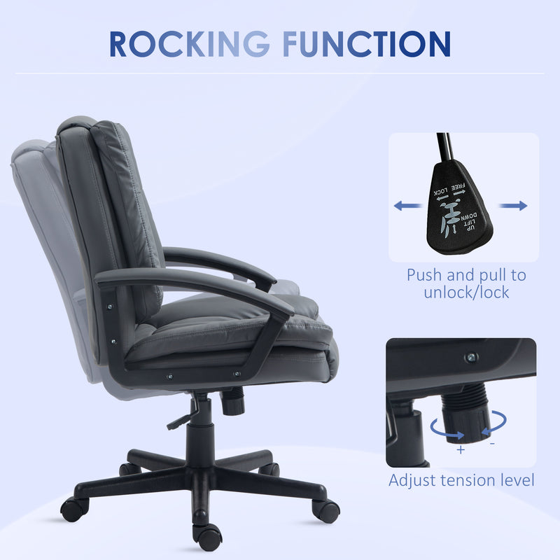 HOMCOM Faux Leather Home Office Chair Mid Back Desk Chair With Arms - Dark Grey/Light Grey