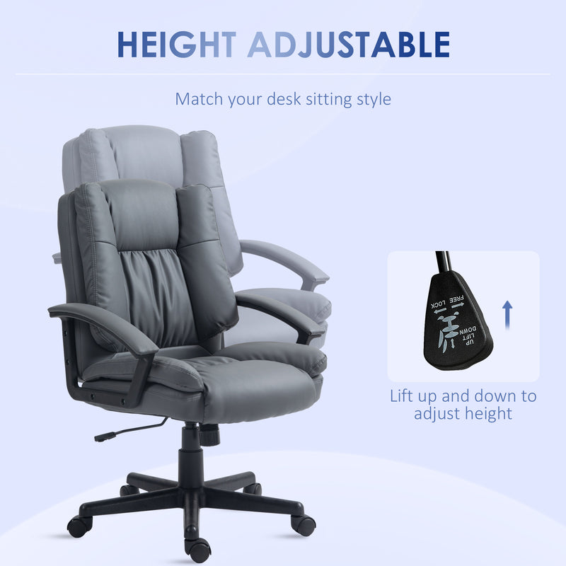 HOMCOM Faux Leather Home Office Chair Mid Back Desk Chair With Arms - Dark Grey/Light Grey
